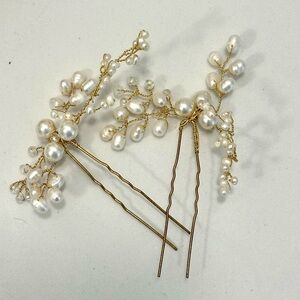 Pearl and Gold Bridal Hair Pins - Elegant White Pearl Hair Accessories